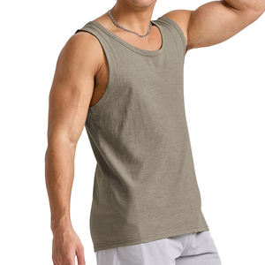 Débardeur sans manches personnalisé uni léger, débardeur personnalisé de luxe avec logo imprimé, débardeur uni à col rond pour homme - Product Image 3