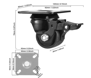 Huarui 2 Zoll Langlebige Nylon-Rollen mit Niedrigem Schwerpunkt, Schwarz, Extra Breite, mit Bremsplatte, Schwenkbare Laufrollen - Product Image 5