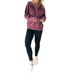 2026 personnalisé acide sweat à capuche zippé pour les femmes solide Vintage Look surdimensionné Polyester coton décontracté hiver écologique - Product Image 2