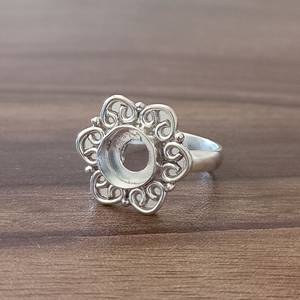 Bague de fiançailles semi-montée en argent sterling 925 véritable de haute qualité, motif floral, sertissage clos de 7 mm, simple et raffinée - Product Image 6