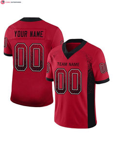 Maillot de football 100% polyester personnalisé rouge noir gris maille dérive mode respirant à manches courtes solide avant imprimé Techniques - Product Image 1