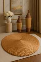 Tapis rond en jacinthe d'eau naturelle tissé à la main Alternative écologique en jute pour ferme côtière bohème