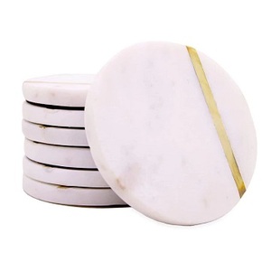 Sous-verres en marbre extra épais Soucoupes absorbantes et réutilisables en liège à bord rond Ensemble de tampons pour boissons chaudes et froides - Product Image 1