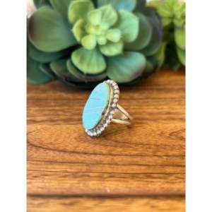 Rose Gold Plated Stainless Steel <b>Turquoise</b> Inlay <b>Ring</b> Size 7.75-Navajo Made Solitaire Gift - Product Image 4