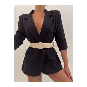 Women's <b>Elastic</b> Woven <b>Belt</b> with Plated Buckle, Jacket <b>Belt</b>, Dress <b>Belt</b>, Shirt <b>Belt</b> - Beige - Product Image 4