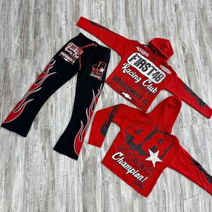 Pantalon de jogging empilé imprimé bouffant personnalisé de vente chaude pantalon de survêtement évasé brodé applique en détresse surdimensionné et ensemble de sweat à capuche - Product Image 3