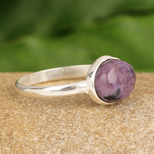 Meilleure vente bague en charoite violette naturelle 925 argent Sterling fait à la main pierre précieuse 8x10mm forme ovale lunette déclaration bijoux femmes - Product Image 2