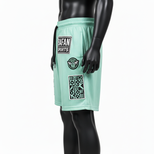 Shorts de sport pour homme en mesh polyester respirant, vert menthe, avec logo brodé personnalisé. - Product Image 5