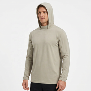 Men's <b>Lined</b> Spring Plain Dyed <b>Fleece</b> Knitted Hooded Long Sleeve <b>Sweatshirt</b> Regular Fit Casual Beige Quick Dry - Product Image 3