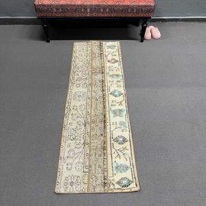 1.7x5.6 ft Rug, Vintage Turkish Rug, <b>Brown</b> <b>Wool</b> Rug - Product Image 1