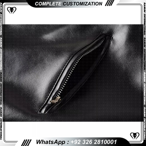 High Quality Men's Casual Stand Collar Cow <b>Skin</b> Motorcycle Leather Jacket with Zipper Pockets - Product Image 2