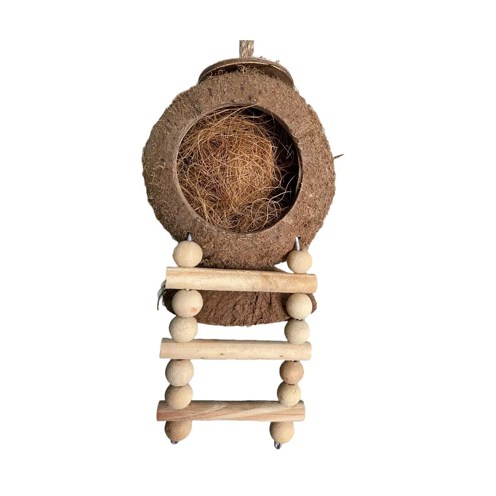 소형 애완 동물 잉꼬 핀치 참새를위한 교수형 끈이있는 프리미엄 새 집 천연 코코넛 쉘 새장 새 둥지