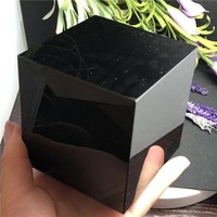Cube d'obsidienne noire fait main de haute qualité, géométrie sacrée, support en agate et cristal, propriétés métaphysiques de guérison, pour la maison
