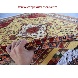 พรมขนสัตว์ตุรกีทำด้วยมือสีเหลืองเบจสีแดงลายดอกไม้ออกแบบได้ตามต้องการมีขนาดกันคราบและกันลื่น - Product Image 4