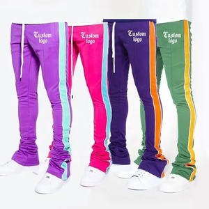 Pantalones de chándal holgados acampanados personalizados para hombre, pantalones de chándal de algodón de peso pesado, Pantalones rectos a rayas curvas - Product Image 4