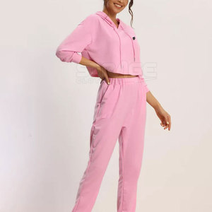 Winter Hooded Casual Solid <b>Crop</b> <b>Top</b> Tracksuit Set with Modern Cut and Soft Stretchy Construction - Product Image 3