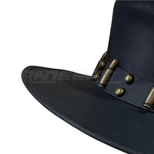 Chapeaux de cowboy en cuir noir de qualité supérieure avec bande en métal Conchos Nickel Mode unisexe Chapeaux occidentaux à large bord personnalisés - Product Image 4