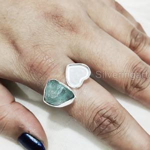 Anillo de Plata de Ley 925 Ajustable con Piedra Natural de Apatita Azul en Forma de Corazón para Mujer - Product Image 1