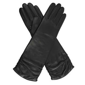 Audrey Guantes de cuero fruncidos con forro de lana hasta el codo para mujer, 35 cm - Product Image 2
