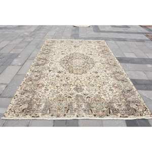 Alfombra tradicional de lana Beige de 6,6X9,7 pies, alfombra turca hecha a mano, respaldo de látex para entrada, sala de estar, pasillo, Patchwork Rectangular - Product Image 1