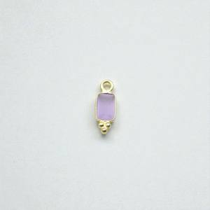 Pendentifs en argent sterling 925 en gros, rectangulaires, 4x6 mm, avec pierre précieuse en calcédoine rose - Product Image 1