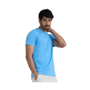 Camiseta de cuello redondo de algodón peinado de alta durabilidad para hombres con absorción de sudor y comodidad diaria a la venta - Product Image 3