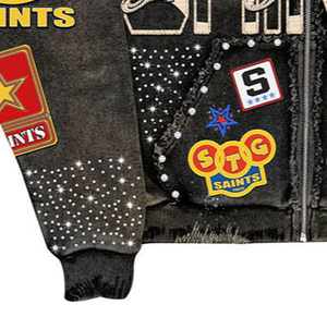 Sudadera con Capucha Estilo Vintage, Lavada, Desgastada, con Bordado y Parches, para Hombre, Talla Grande, 100% Algodón, con Cremallera y Pedrería - Product Image 4