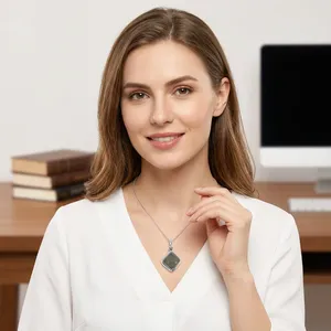 Art Palace 925 Silver Agate Geometric Solitaire Pendant Classic Bezel Setting Unisex Everyday Wear - Product Image 2