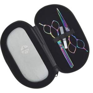 Ensemble de ciseaux de barbier pour droitiers, 2 pièces, multicolores, avec lames en acier japonais 420, manches courts, 28 dents, pour la coupe des cheveux et de la barbe - Product Image 2