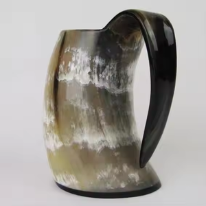 Mug jetable en corne naturelle avec base en bois, motif floral classique, écologique, intelligent, pour café, boissons, fête - Product Image 1