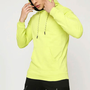 Sweat-shirt à capuche en molleton tricoté pour homme, couleur unie, style urbain décontracté, avec poches, coupe classique, manches longues, jaune - Product Image 4