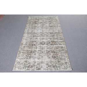 4.5x8.1 ft Turkish Rug, Vintage Area Rug, Gray <b>Brown</b> Striped Rug - Product Image 1