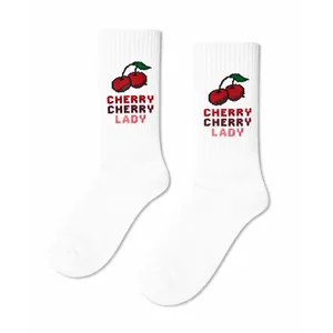 Chaussettes de tennis longues imprimées Lady Cherry, respirantes, jetables, style japonais, pour filles, taille unique, longueur genou, pour la saison printanière - Product Image 1