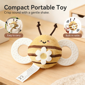 Hochet d'éveil en peluche abeille portable avec ailes douces pour le jeu sensoriel, jouet apaisant en peluche douce pour poussette de bébé - Product Image 4