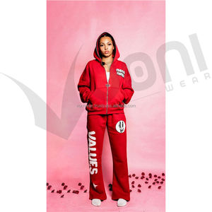 Chándal de invierno lavado con ácido unisex, conjunto de 2 piezas, bordado desgastado personalizado, pantalones acampanados desteñidos al sol, respetuoso con el medio ambiente para hombres - Product Image 4