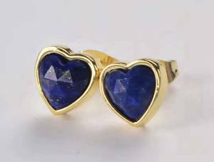 2025 Trendy Crafted Hand 925 Sterling Silver Gold Plated Vintage Stud Smart Pair <b>Ring</b> Heart Shape <b>Lapis</b> <b>Lazuli</b> Gems 10MM Women - Product Image 2