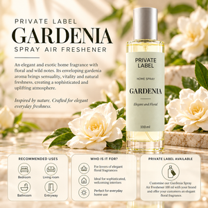 Désodorisant en spray Gardenia en marque propre 100ml |   Parfum floral exotique longue durée |   Fabricant OEM Espagne - Product Image 2