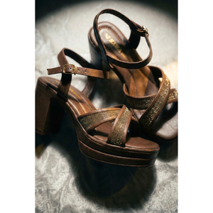 Sandalias de Tacón con Cristales Mocha 700 BR Diseño de Bloques - Product Image 3