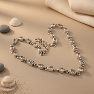 Collier chaîne en pierres précieuses argentées pour femmes, à porter au quotidien, plaqué or 18 carats et or blanc, style religieux tendance, bijoux - Product Image 2