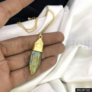 Plaqué or élégant Labradorite collier de pierres précieuses grand pendentif avec chaîne collier femmes mode déclaration conception collier - Product Image 3