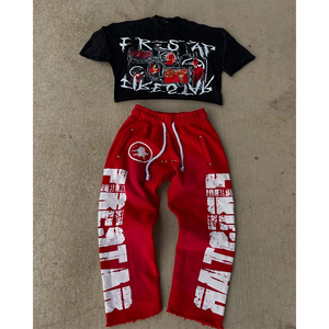 Ropa de calle con serigrafía, camiseta lavada con ácido desteñida al sol para hombre, camiseta Boxy Fit de peso pesado y pantalones de chándal bordados desgastados - Product Image 5