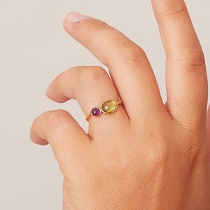 Anillos Toi Et Moi con Engaste de Bisel, Plata de Ley 925 Chapada en Oro de 18K, con Piedras Preciosas Naturales de Amatista Púrpura y Peridoto Verde, para Fiestas Elegantes - Product Image 6
