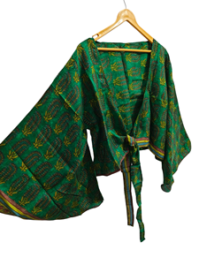 ชุดเดรสสั้นผ้าไหมสั้นพิมพ์ลายดอกไม้, เดรสวินเทจผ้าส่าหรีเสื้อพิมพ์ลายดอกไม้ฟรีไซส์ - Product Image 5