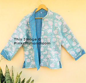 เสื้อแจ็คเก็ตผ้าฝ้ายแท้พิมพ์ลายดอกไม้สไตล์โบฮีเมียนแบบแฮนด์เมด ผ้าควิลท์สองด้าน กันลม สำหรับผู้หญิง เหมาะสำหรับฤดูหนาว ลายดอกไม้ตั้งตรง - Product Image 1