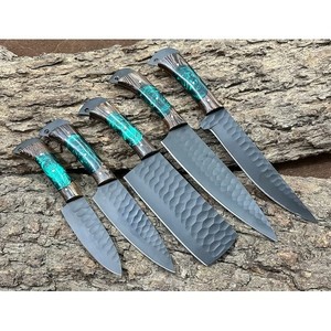 Cuchillo de Chef de cocina de acero inoxidable profesional, juego de 5 piezas, cuchillos de Chef de cocina Tang completo con bolsa de rollo de cuero - Product Image 5