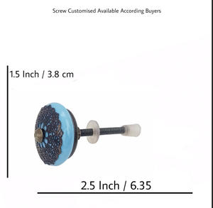 ลูกบิดเซรามิกลายดอกไม้ทองเหลืองโบราณที่ดึงลิ้นชักตู้สีฟ้าฟ้าสำหรับห้องครัวห้องรับประทานอาหารตู้เสื้อผ้า - Product Image 2