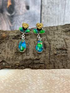 Handmade Sterling Silver Peacock Dahlia Druzy <b>Dangle</b> <b>Earrings</b> Elegant Gemstone Jewelry Gift For Her Today - Product Image 5