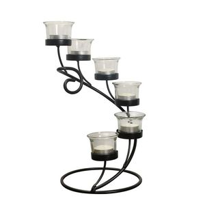 Modern Black Wrought Iron 5 Light Wavy Pillar <b>Candle</b> Holder Metal Candelabra Tabletop Centerpiece Wedding Home Dining Room Decor - Product Image 6
