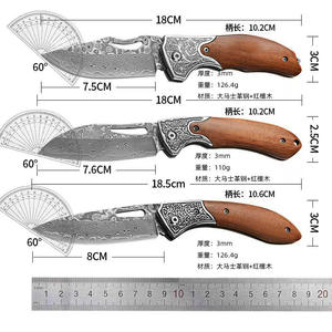 Handmade Damascus Steel Folding Knife with Push <b>Button</b> <b>Wood</b> Handle for BBQ Camping Meat Beef Mutton Sharpening Fruit Skin - Product Image 3
