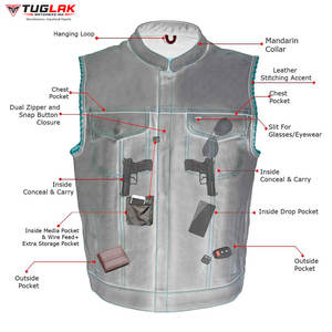 เสื้อกั๊กมอเตอร์ไซด์ของผู้ชายระบายอากาศได้ดีมีสไตล์เสื้อกล้ามหนังผ้าใบแบบลำลองสำหรับนักขี่มอเตอร์ไซค์ในฤดูหนาว - Product Image 4